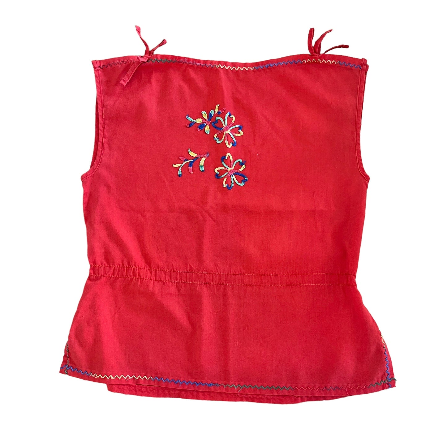 Vintage 1970s Red Boho Folk Embroidered Top 10-12 Years