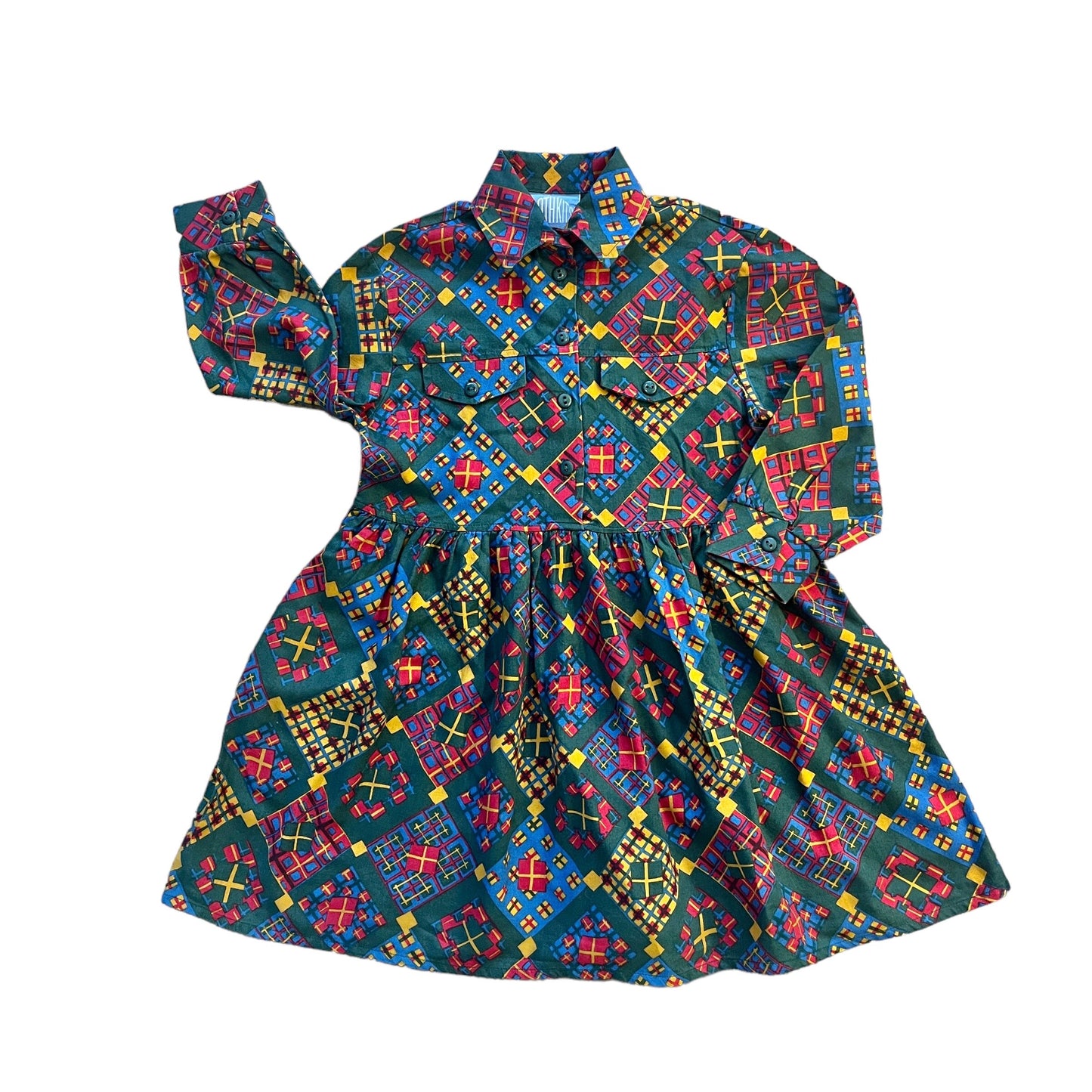 Vintage 1970's Green Printed Dress / 4-5Y