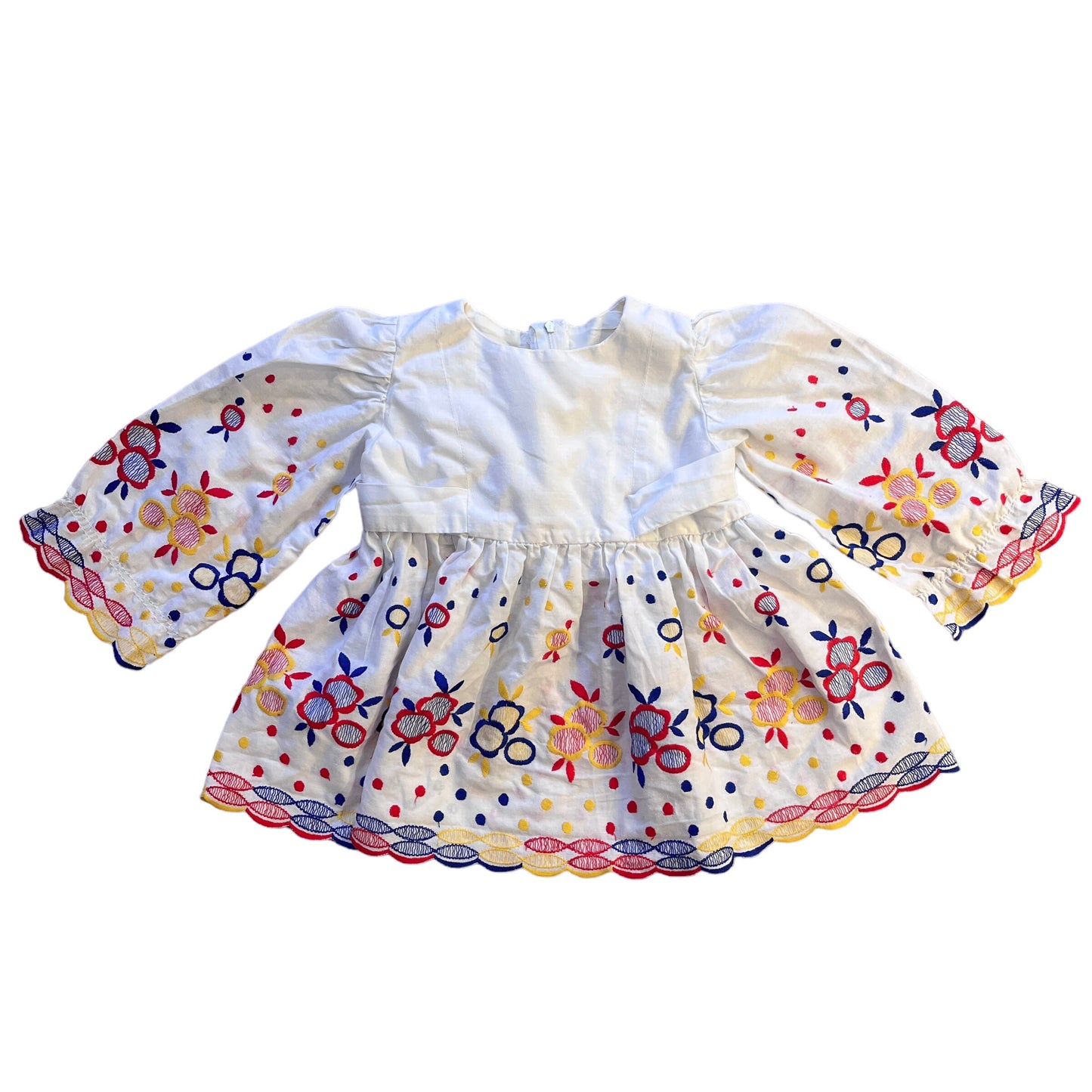 Vintage 70s White Embroidered Boho Dress / 6-9 Months