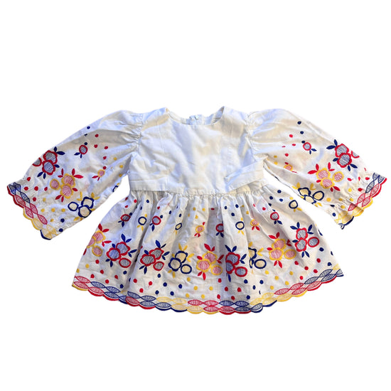 Vintage 70s White Embroidered Boho Dress / 6-9 Months