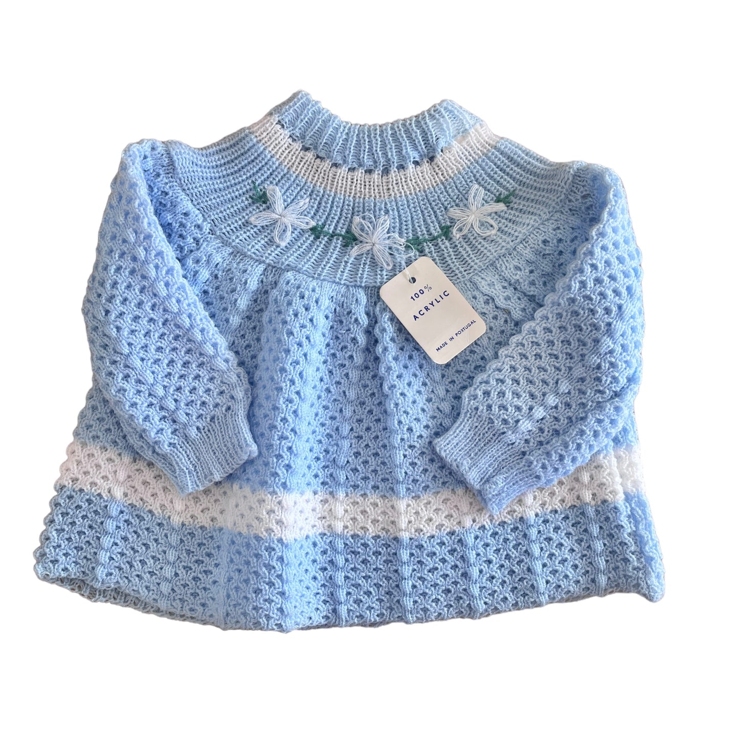 Vintage 70's Blue Knitted Baby Jumper  3-6 Months