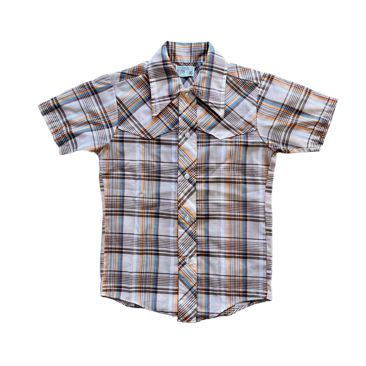 Vintage 1970s Brown Checked Shirt  8-10 Years