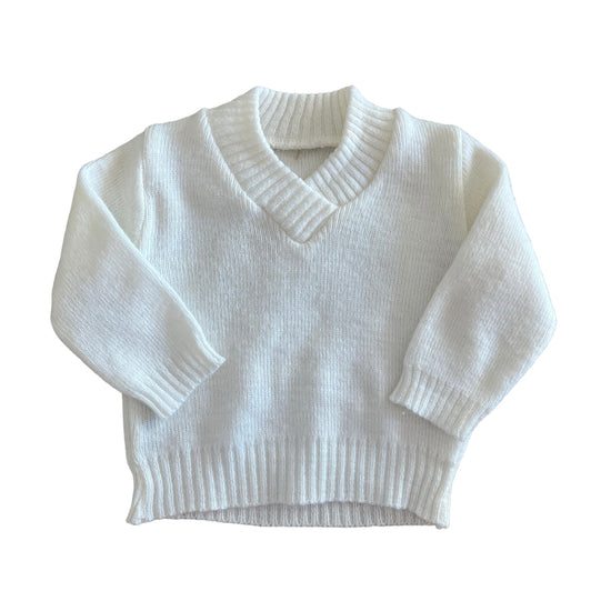 1970s White V-Neck Jumper / 0-3 Months