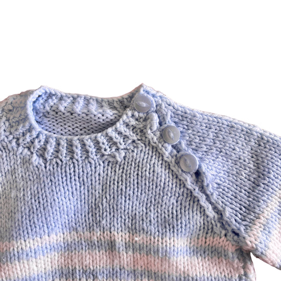 Vintage 1970's Blue Hand Knitted Jumper Newborn