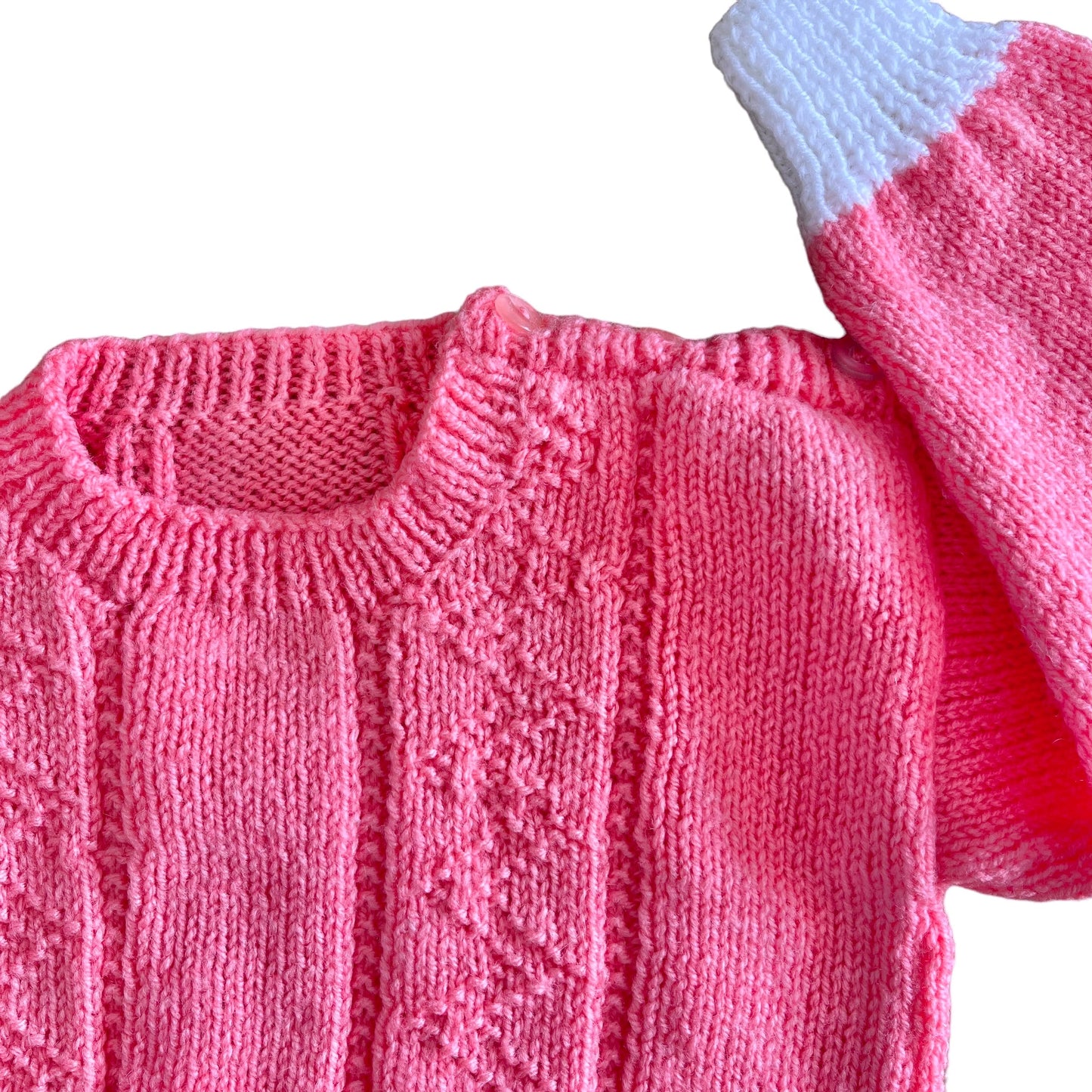 Vintage 70's Hand Knitted Pink Cardigan 3-4Y