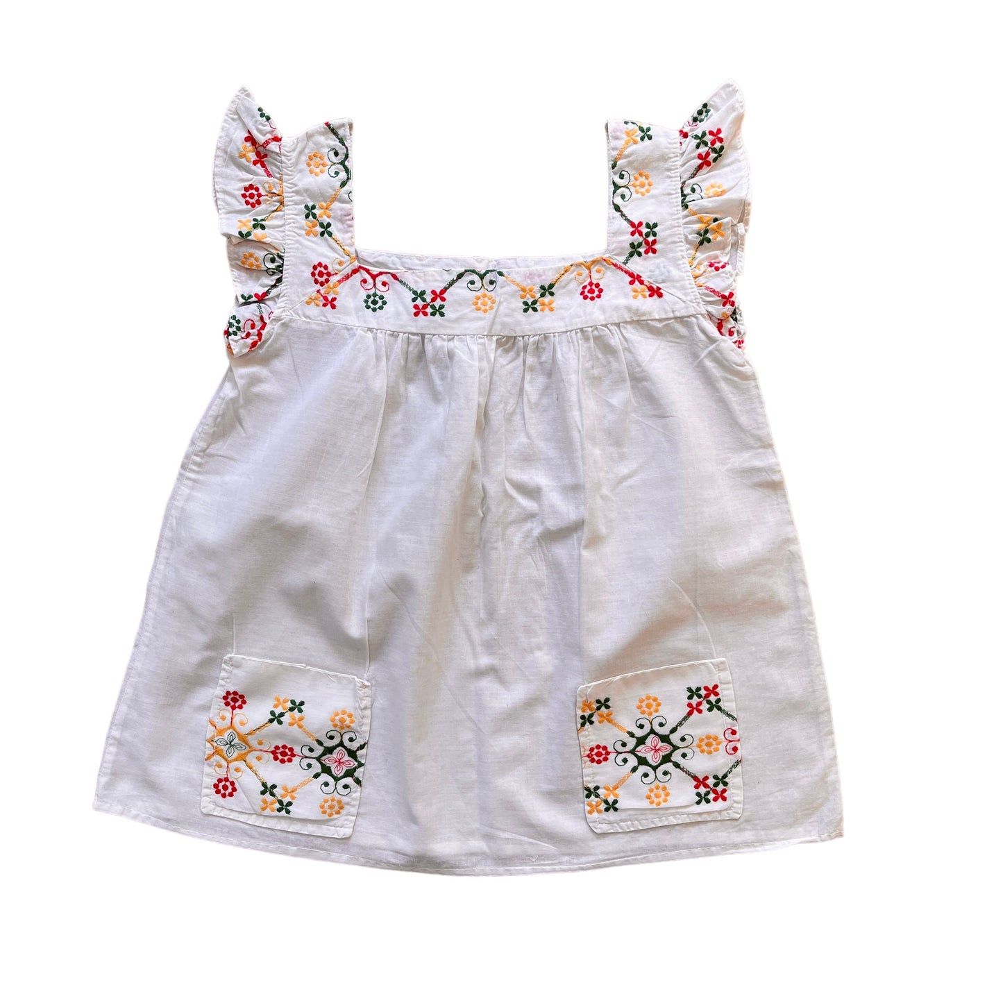 Vintage 1970s White Boho Folk Embroidered Top 10-12 Years