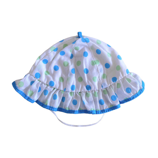 Vintage 70s Blue Dots Baby Cotton Sun Hat 0-6Months