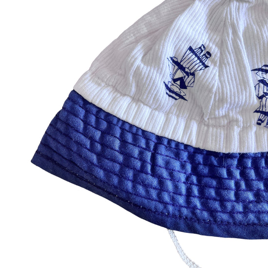 Load image into Gallery viewer, Vintage 70s Blue Dots Baby Cotton Sun Hat 0-3Months
