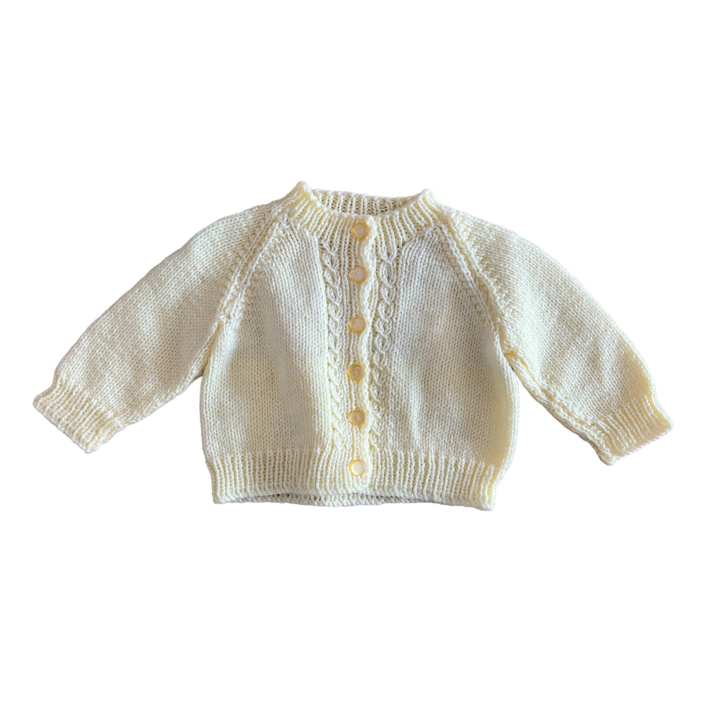 Load image into Gallery viewer, Vintage 1970&amp;#39;s Yellow Hand Knitted Cardigan 0-3M
