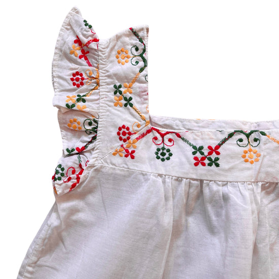 Vintage 1970s White Boho Folk Embroidered Top 10-12 Years