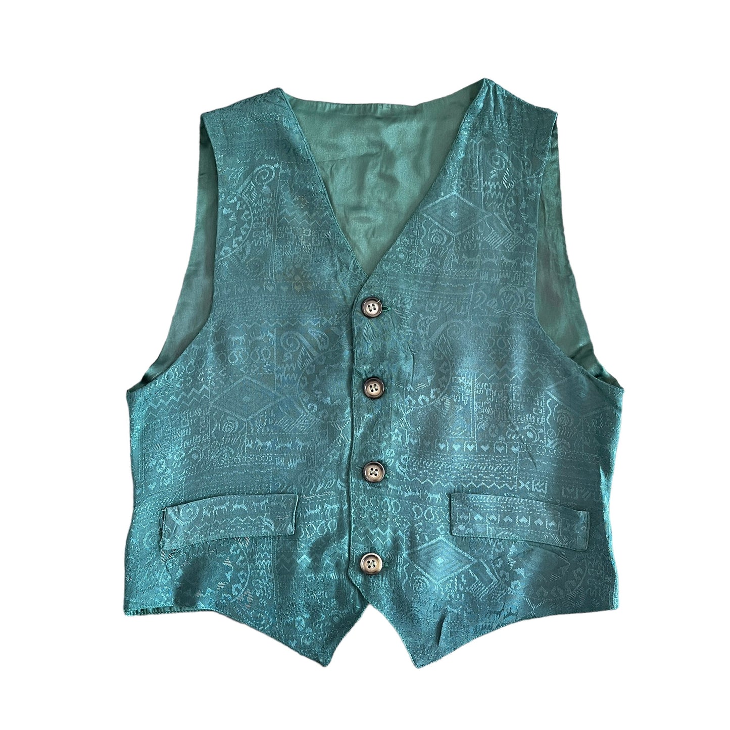 Vintage 1970's Silky Green Waistcoat French Made 6-8Y
