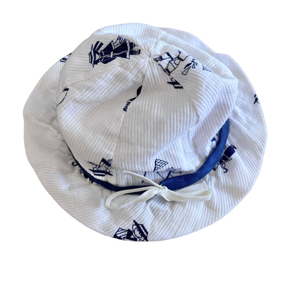 Vintage 70s Blue Dots Baby Cotton Sun Hat 0-3Months