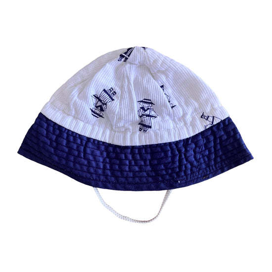 Vintage 70s Blue Dots Baby Cotton Sun Hat 0-3Months