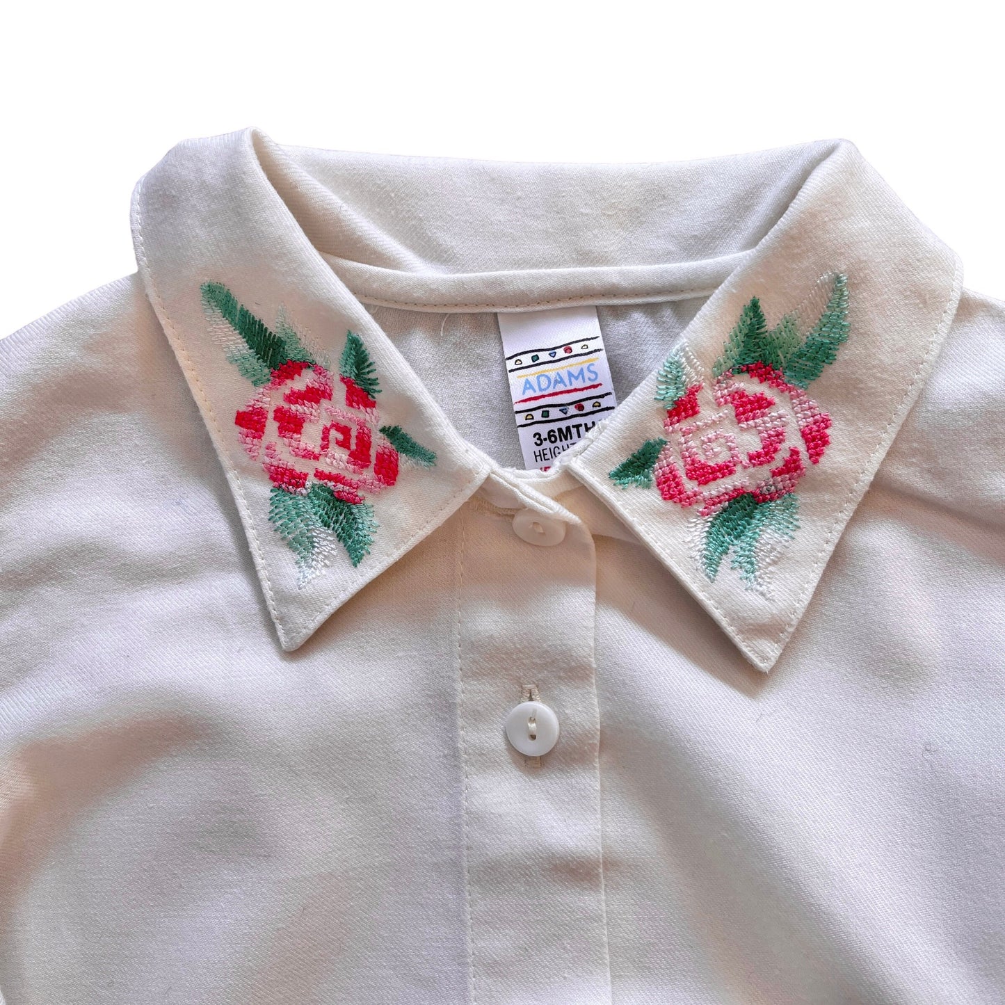 Vintage 1980s Ivory Embroidered Shirt 3-6 Months