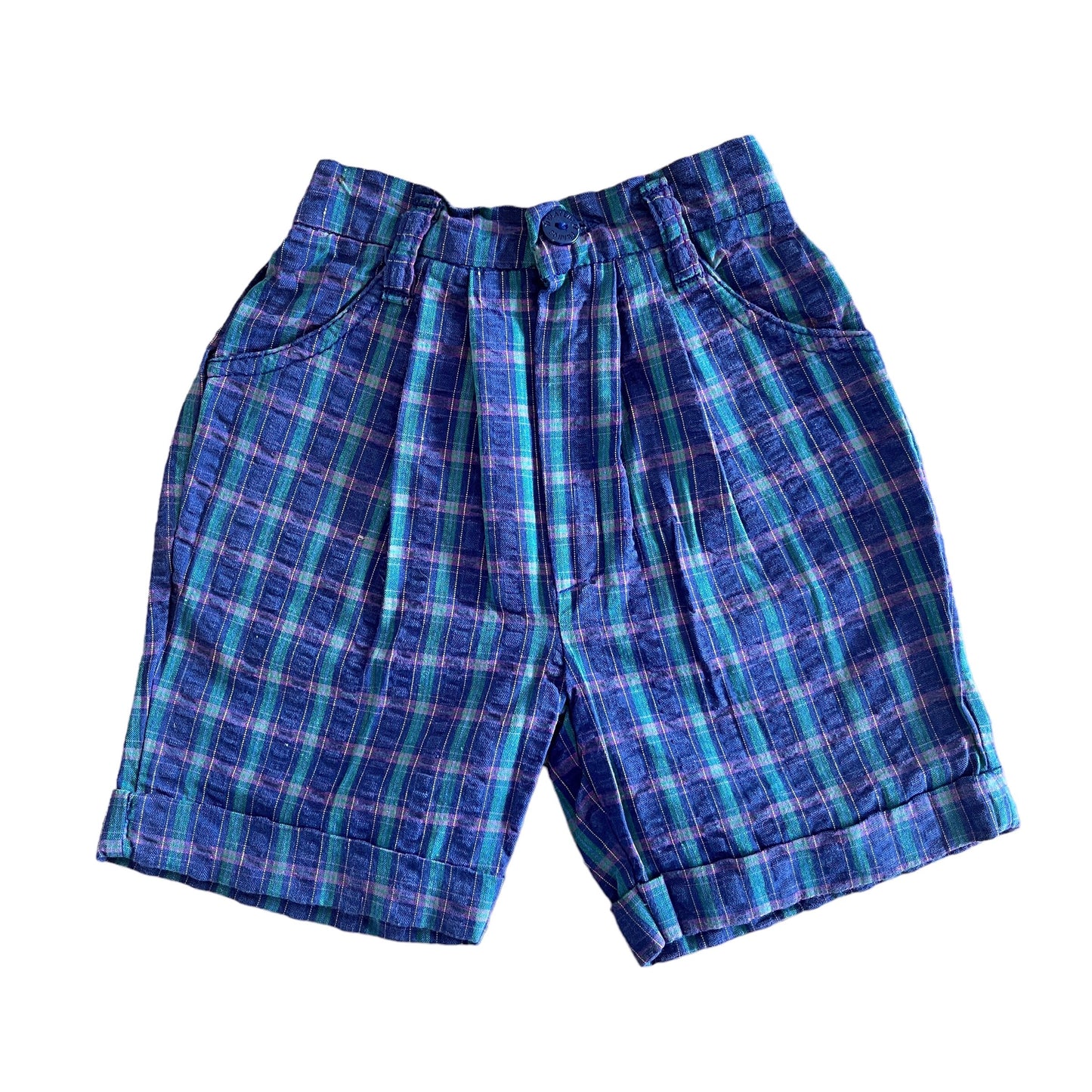 Vintage 1970s Navy Tartan Toddler Shorts 12-18 Months