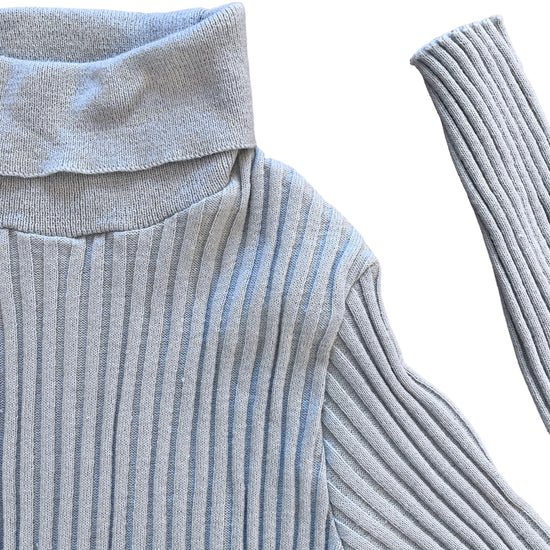 Vintage 1970's Pale Blue / Grey Ribbed Turtleneck 10-12Y