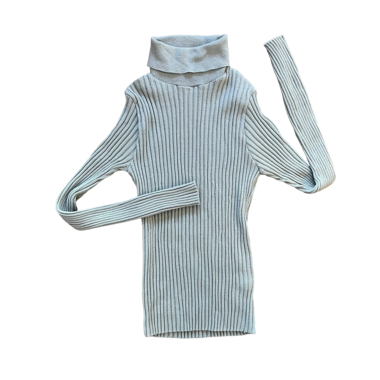 Vintage 1970's Pale Blue / Grey Ribbed Turtleneck 10-12Y