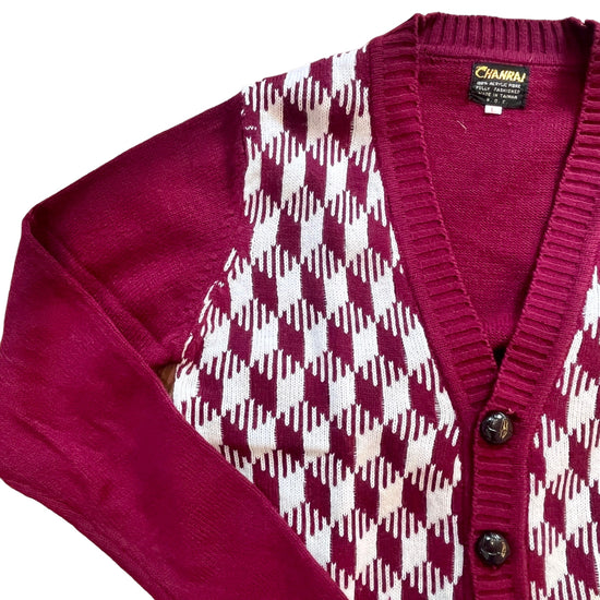 Load image into Gallery viewer, Vintage 1970&amp;#39;s Dark Red Houndstooth Cardigan / Teen / Small
