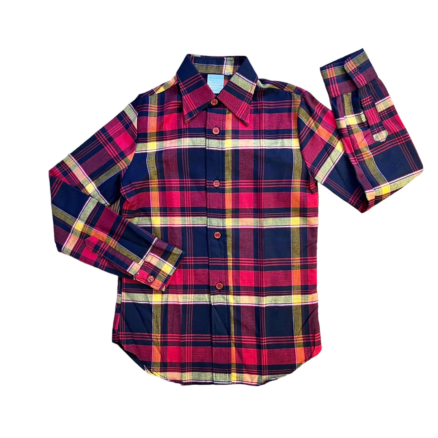Vintage 1970s Black / Red Check Shirt 10-12 Years