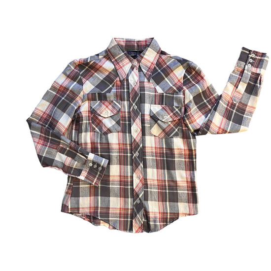 Load image into Gallery viewer, Vintage 1970s Brown Plaid Shirt / 10-12 Years
