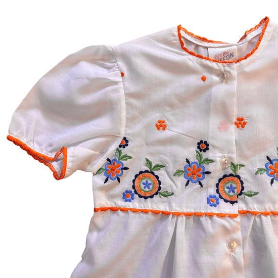 1970s White/Orange Embroidered Boho Folk Top 8-10Y