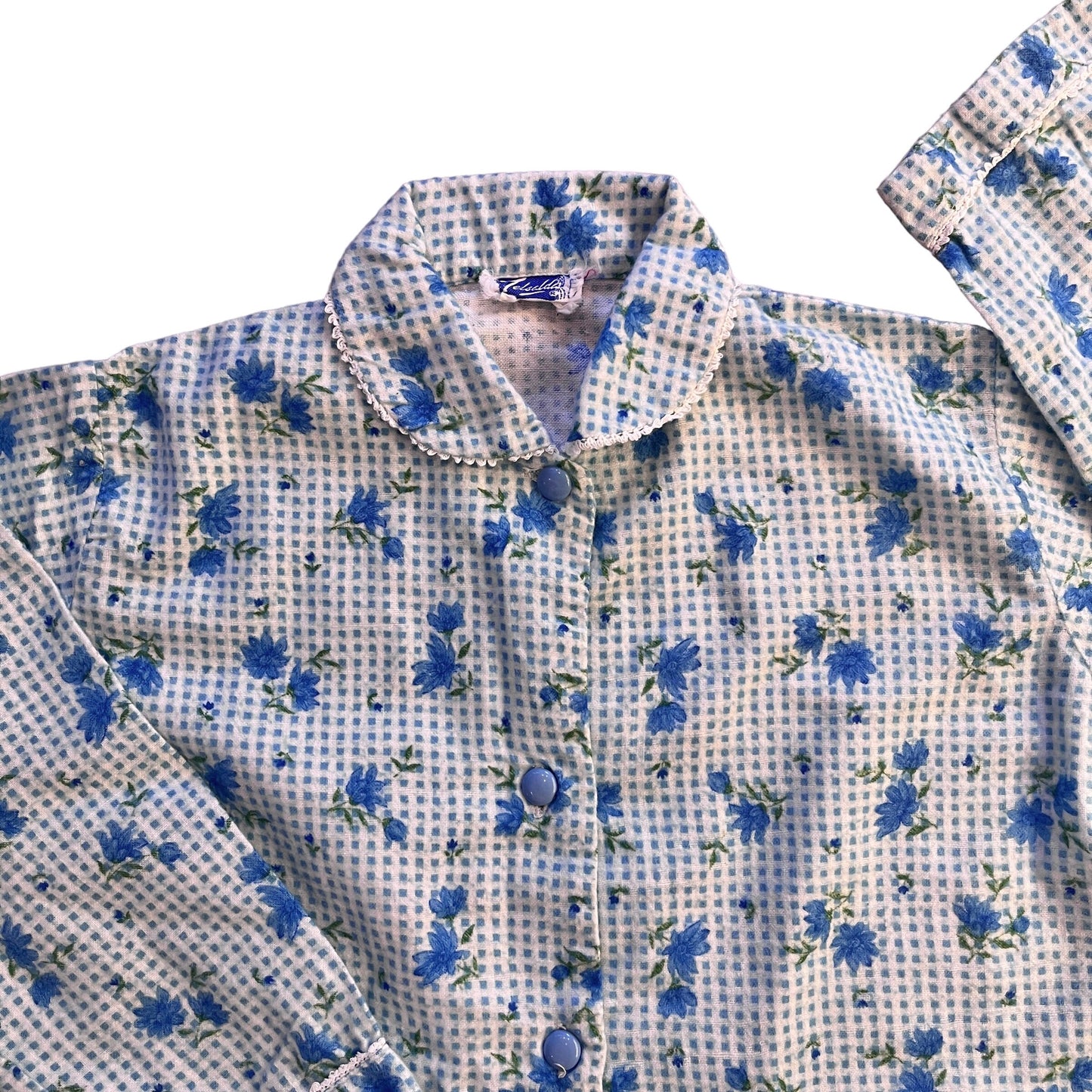 Vintage 1960's Blue Floral Shirt / 6-8 Y