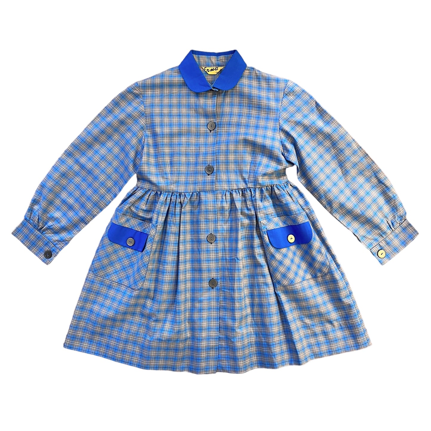 60's Blue Checked Peter Pan Collar Blouse / Dress 6-8 Years