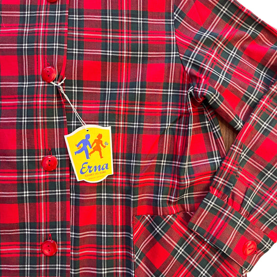 60's Red Tartan Blouse / Dress 6-8 Years