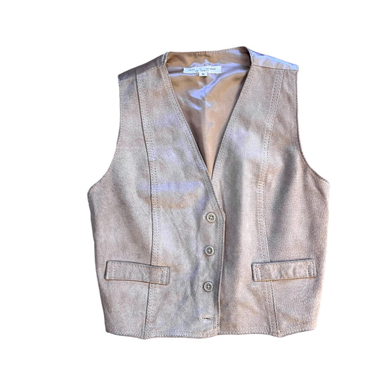 Vintage 1970's Beige Leather Waistcoat 10-12Y / Teen