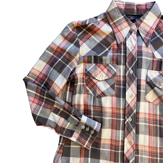 Load image into Gallery viewer, Vintage 1970s Brown Plaid Shirt / 10-12 Years
