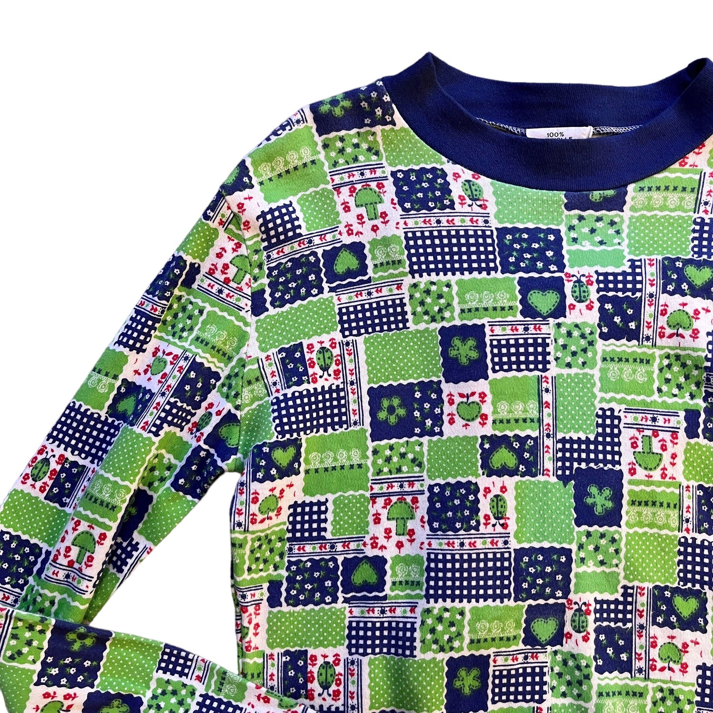 Vintage 1970's Green Printed Cotton Top 10-12Y