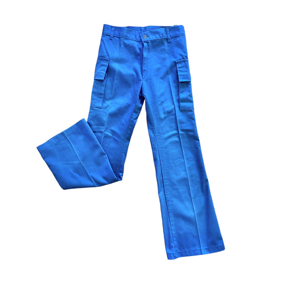 1970s Blue Flared Cargo Pants 8-10Y