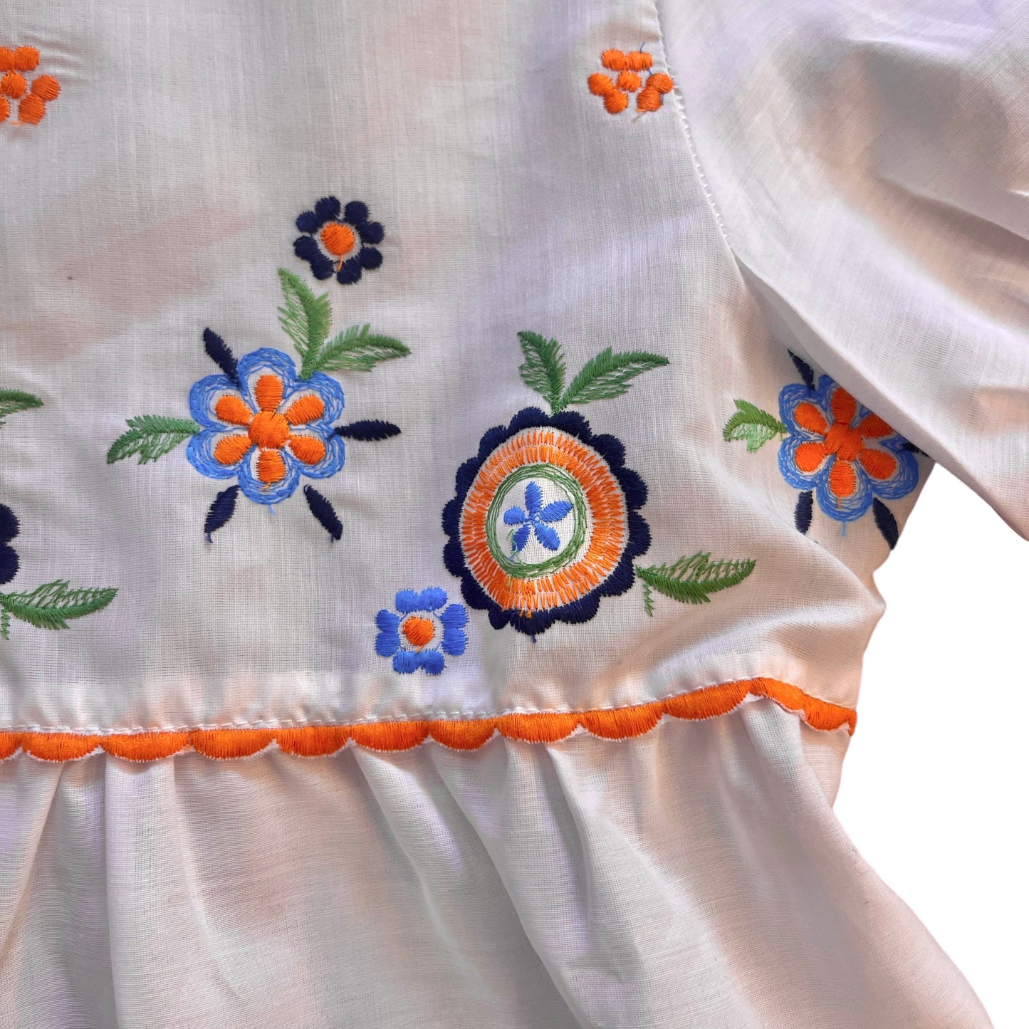 1970s White/Orange Embroidered Boho Folk Top 8-10Y