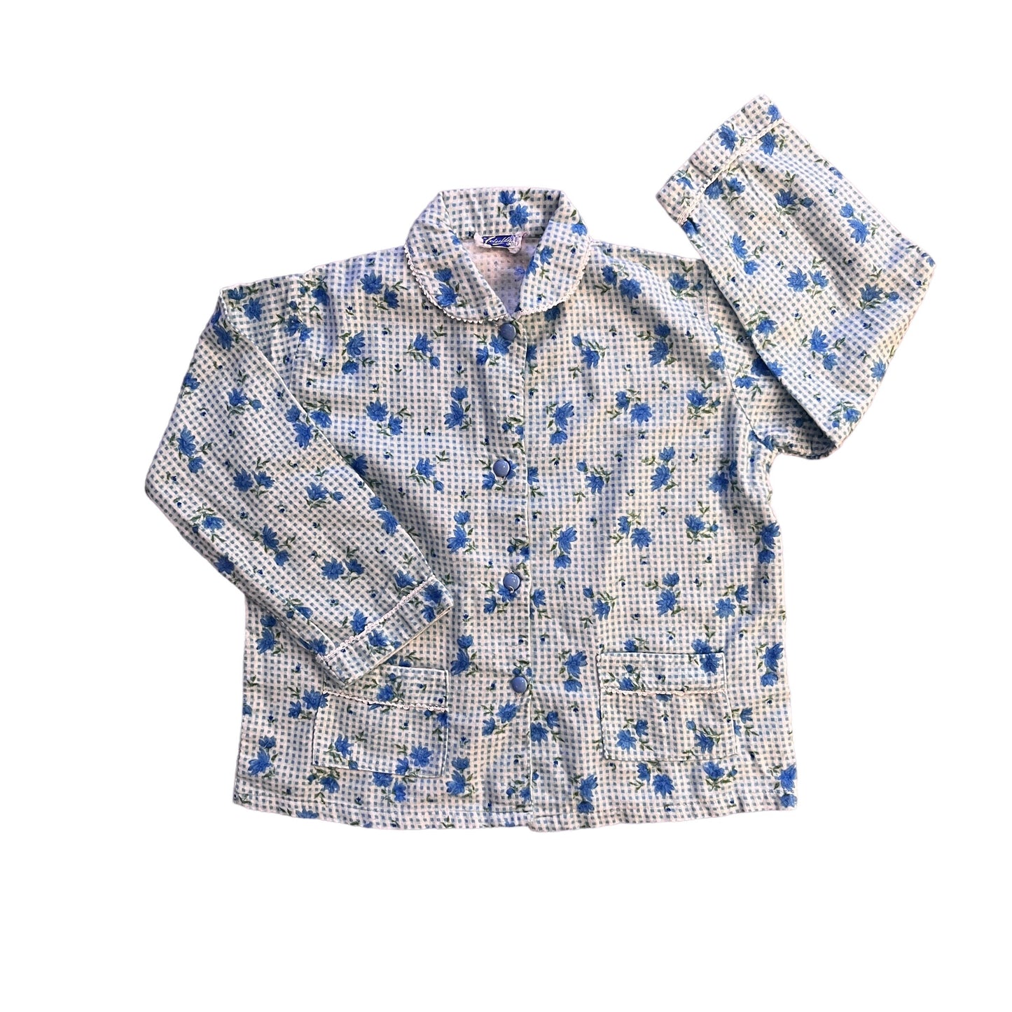 Vintage 1960's Blue Floral Shirt / 6-8 Y