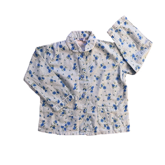 Vintage 1960's Blue Floral Shirt / 6-8 Y