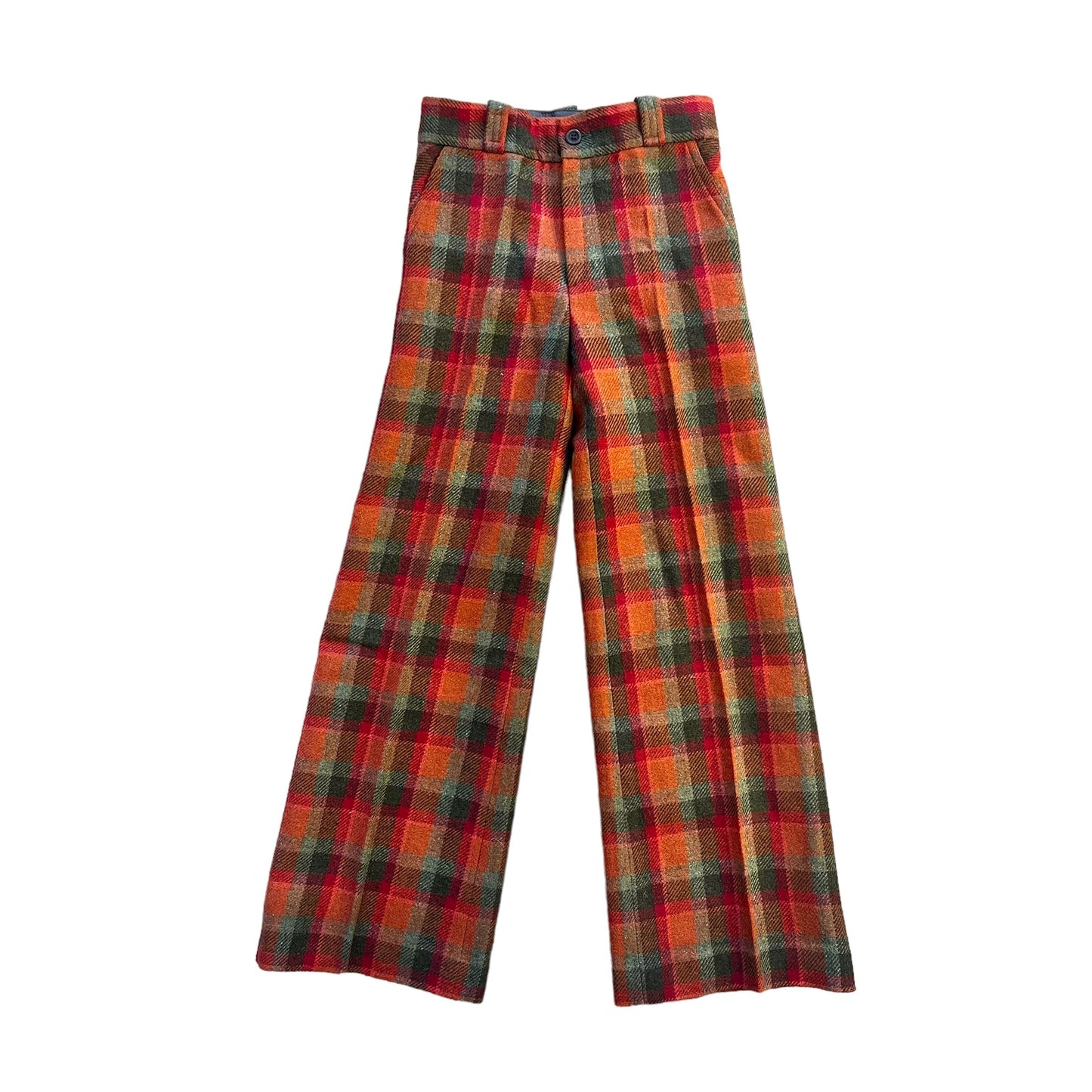 60s Dark Wide Leg Plaid Trousers / 6-8Y