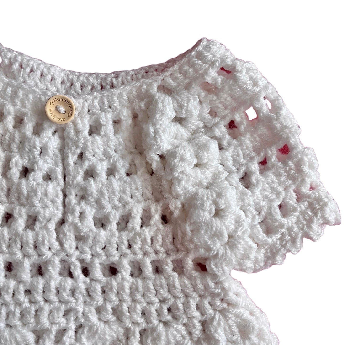 1970s White Crochet Knitted Dress 0-6 Months
