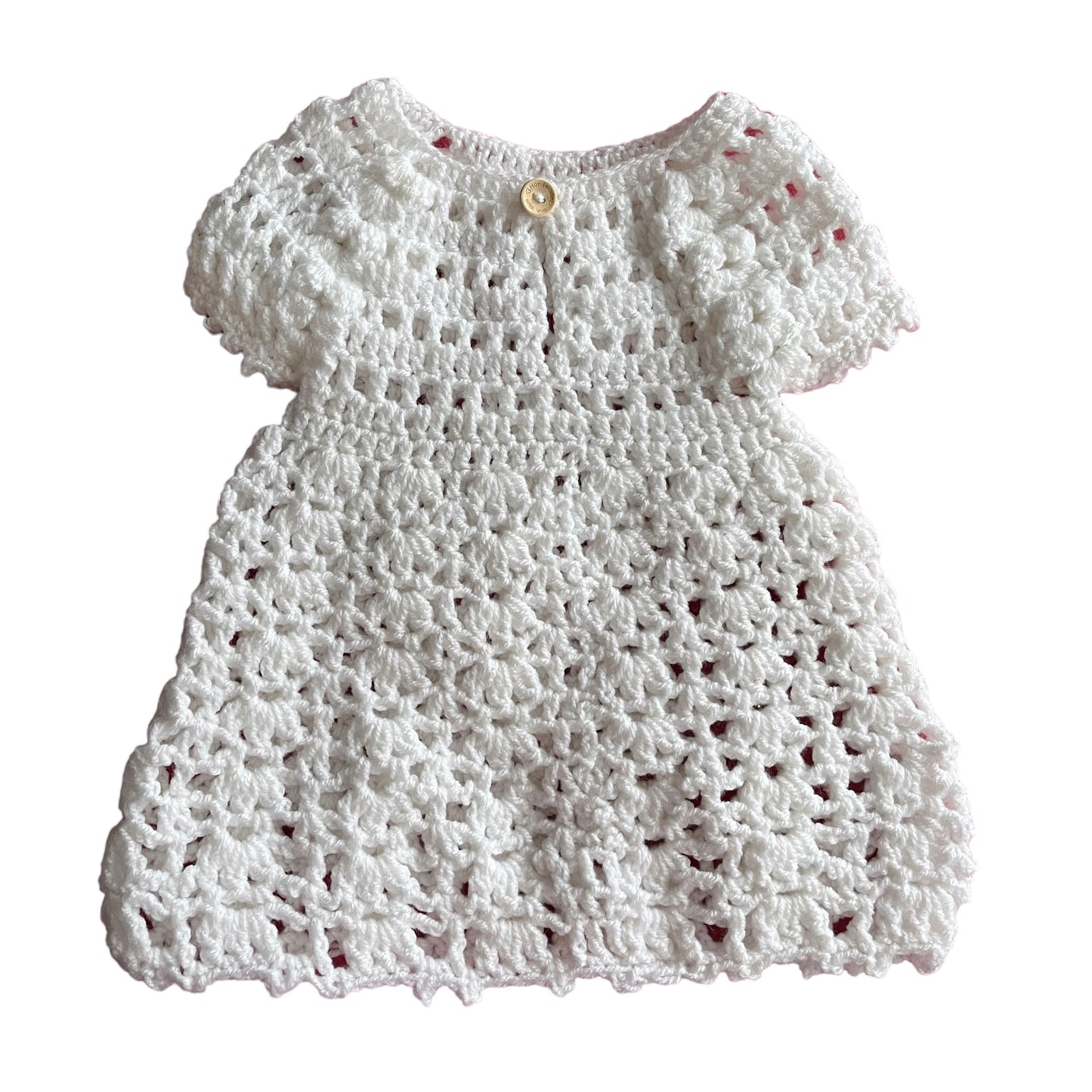 1970s White Crochet Knitted Dress 0-6 Months