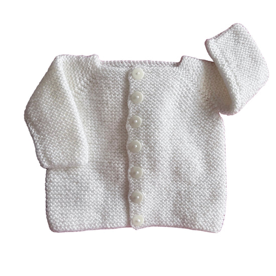 Vintage Knitted White Cardigan Newborn / 0-3 Months