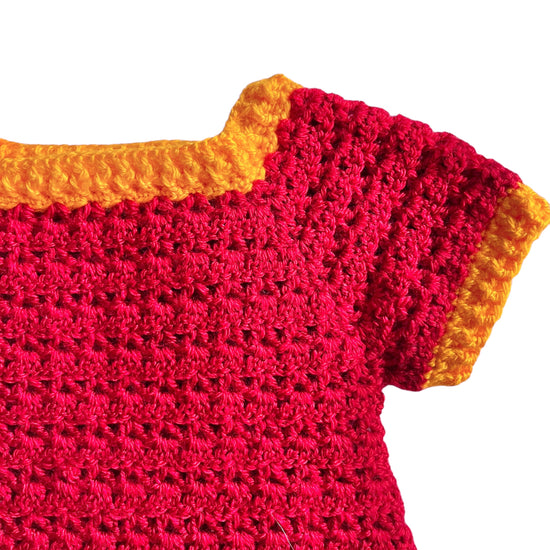 1970s Dark Red Crochet Knitted Dress 0-3 Months
