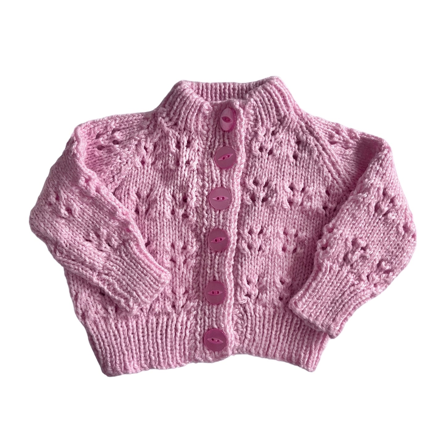 Vintage Knitted Pink Cardigan Newborn / 0-3 Months