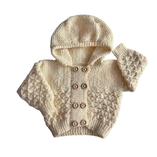 Vintage Knitted Hooded Chunky Cardigan / 6-9M