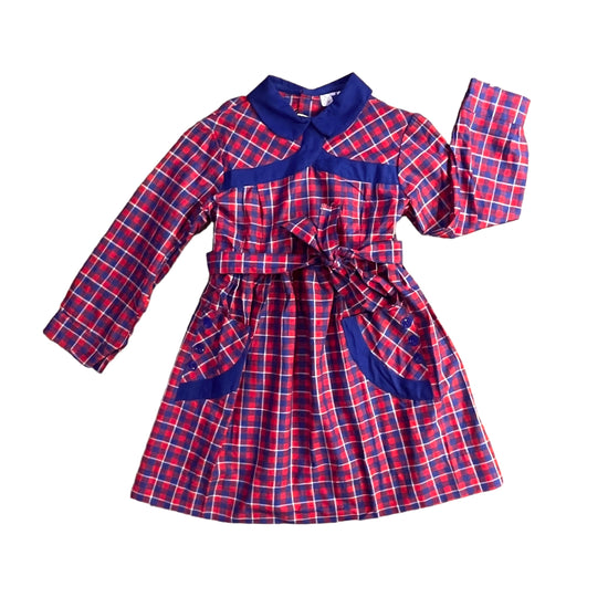 1960's Red/Blue Check Dress/ Blouse / 5-6Y