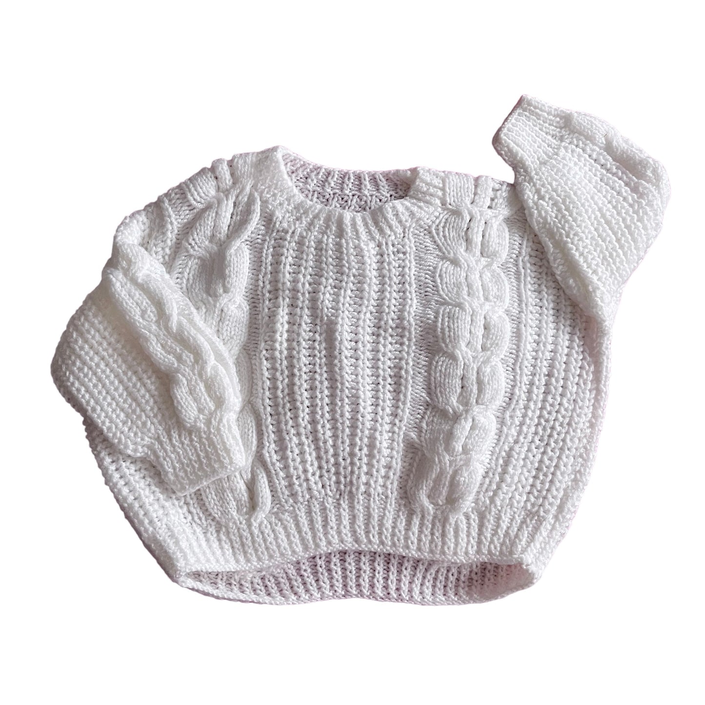 Vintage Knitted White Cable Knit Jumper / 18-24M