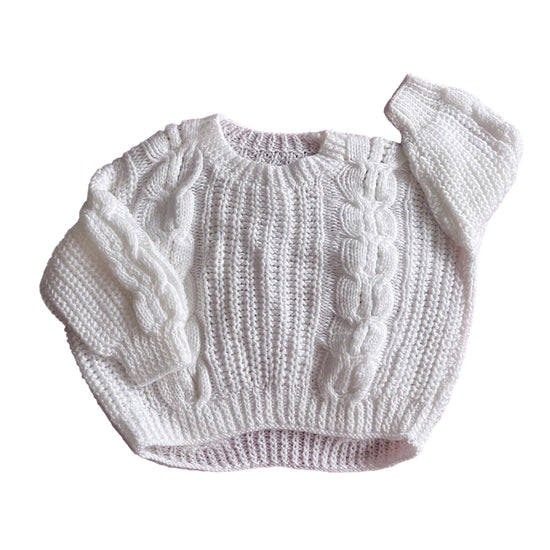 Vintage Knitted White Cable Knit Jumper / 18-24M
