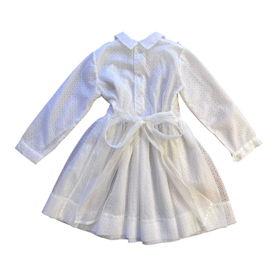 1960s White Sheer Lace Dress / 6-8Y