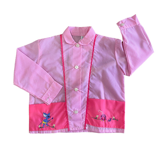 1960's Pink Gingham Nylon School Blouse / 3-4Y