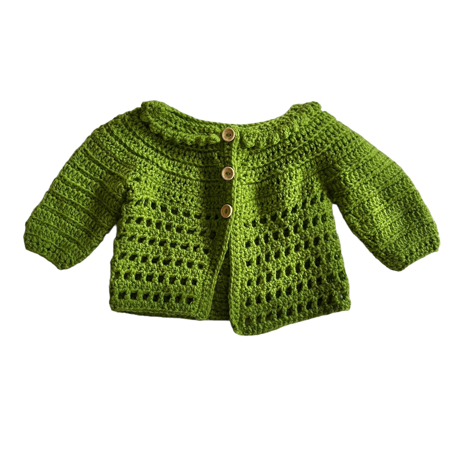 Vintage Green Crochet Knitted Cardigan 3-6 Months