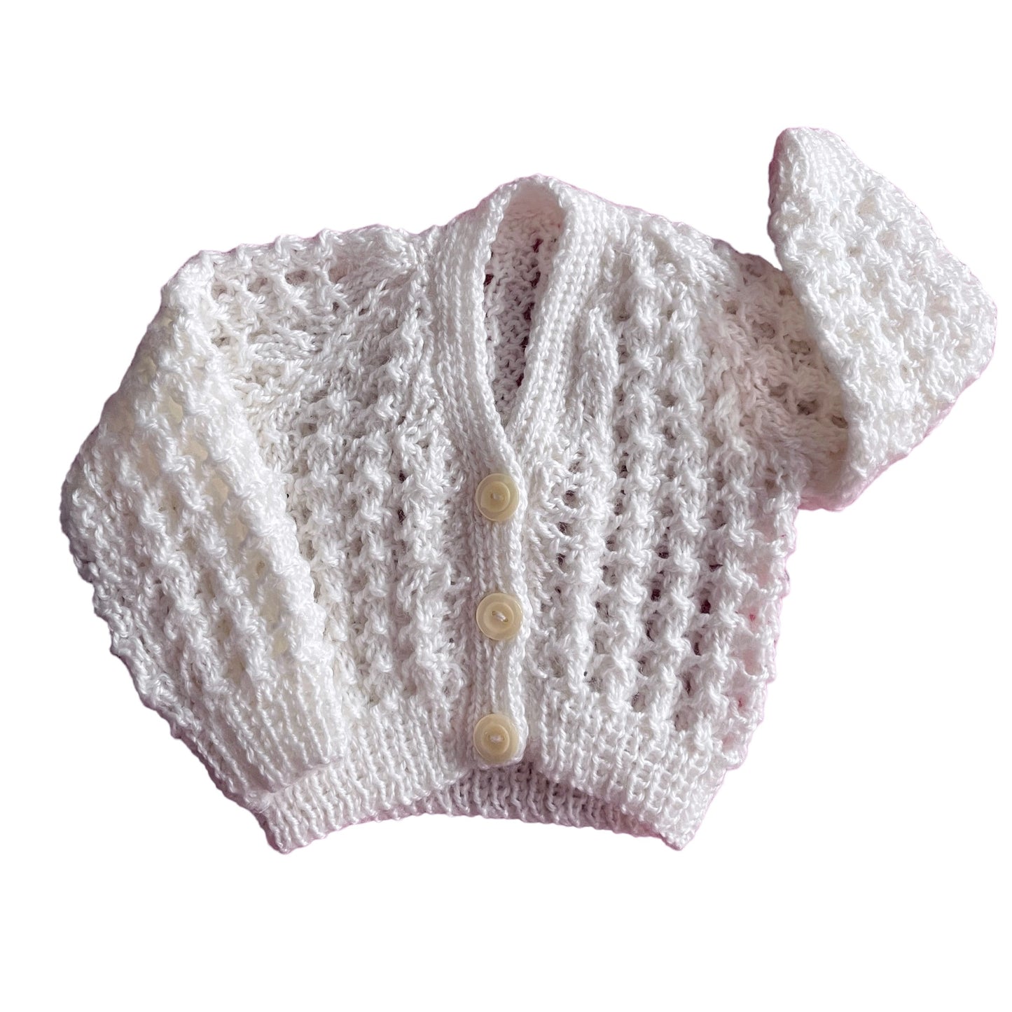 Vintage Knitted White Cardigan Newborn / 0-3 Months