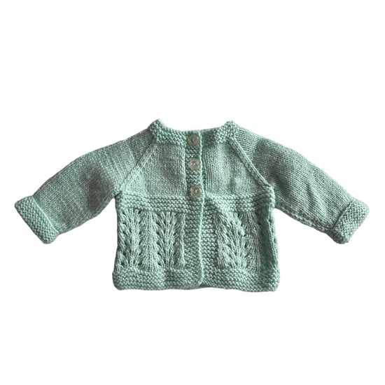 Vintage Knitted Green Cardigan Newborn / 0-3 Months
